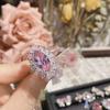 Anillo de Princesa Camelia rosa brillante encantador de lujo ligero para mujer Seiko chapado en oro de 18K con lazo y circonita rosa
