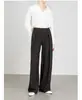 Calça Social Cinza Ampla de Corte Reto para Mulheres, Design Outono e Inverno 2026, Calça Casual Ampla de Tencel com Duas Pregas Estendida