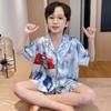 Pijamas de verano para niños, de seda helada, finos, de manga corta, con dibujos animados, para estudiantes, niños de talla mediana y grande, con aire acondicionado, para el hogar, de verano.