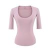 Camiseta Feminina Justa de Manga Três Quartos para Usar por Baixo Decote Redondo Grande Cintura Elástica Look Emagrecedor Top Curto Cor Pura Camiseta Decote V
