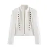 Atacado de roupas femininas estilo europeu e americano transfronteiriço: Blazer 4840799 de corte slim, com gola alta estilo Napoleão, ombreiras e abotoamento.