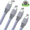 Cable de datos de carga rápida para teléfono móvil USB, interfaz Tipo-C, línea de carga para teléfono móvil trenzada de nailon, 1 2 3 metros, venta al por mayor de fábrica
