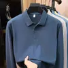 Camisa polo de manga larga de algodón piqué hexagonal puro para hombre, nuevo estilo otoño 2026, cuello camisero, color liso, camiseta casual y transpirable para hombre
