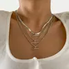 Collar de Cadena de Cobre Simple de Personalidad Transfronteriza Europea y Americana Conjunto Multielemento Joyería Geométrica de Aleación de Moda con Forma de T para Mujeres