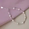 Pulsera de Perla Gris con Fragmentos de Plata y Diseño Estrellado, Pulsera de Amistad Estilo Chino Nuevo de Lujo Ligero, Joyería Moderna y Elegante