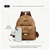 Mochila Facial de Gato para Mujer GDCK Mini Mochila de Día Color Café tipo Gamuza con Colgante de Peluche