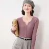 Cárdigan de punto acanalado estilo francés, suéter corto para mujer, diseño de cuello tijera, mangas largas, prenda exterior a la moda y elegante