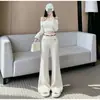 Pantalones Retro Beige de Microcampana Otoño 2026 para Mujer de Tiro Alto con Bolsillos Diseño Adelgazante Versátil Casual Transfronterizo Pantalones Largos