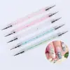 Ferramentas para unhas suprimentos nova caneta de broca pontual para unhas de dupla face haste transparente de diamante caneta de broca pontual ponto flor agulha 5 peças terno