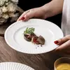 Estilo Nórdico Lujo Ligero Blanco Puro Patrón de Puntos de Perlas Línea Plato Plano Tazón para Comer Hogar Alto Valor Estético Estilo Japonés Color Puro Tazón Plato Plato Celebridad de Internet