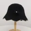 Sombrero de pescador de punto de alpaca para mujer coreana de principios de otoño, borde ondulado fino, que cubre la cara, ligero y transpirable, con lazo de perla