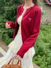 Cárdigan de punto bordado rojo para mujer, prenda exterior de otoño e invierno, nuevo suéter fino, ajuste ceñido, manga larga, prenda interior, top básico