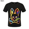 Camiseta al por mayor de marca americana moderna Psychobunny con estampado de calavera de conejo colorido y degradado, manga corta, cuello redondo