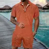 Conjunto de Polo con Cremallera de Moda Europea, Americana y Asiática Transfronterizo para Hombre, Polo Casual Estampado en 3D, Pantalones Cortos Casuales