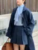 Item de moda outonal chique coreano: elegante e sofisticado casaco trench longo vintage de lapela dupla para mulheres