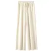 Nueva colección de primavera y otoño: Pantalones de lana suaves y amigables con la piel para mujer, con un diseño de punto fluido, corte recto y estilo hasta el suelo, perfectos para figuras petite.
