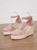Sandalias de Moda de Comercio Exterior para Mujer Estilo Nuevo Sandalias de Cuña Punta Cerrada Plataforma Impermeable de Suela Gruesa Sandalias con Correa al Tobillo de Cuerda de Cáñamo de Paja