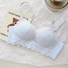 Conjunto de Lencería Femenino Rosa y Blanco Estilo Francés con Encaje Suave, Sujetador Push-Up Inalámbrico para Pechos Pequeños, Conjunto de Sujetador Inalámbrico Sexy