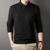 Suéter grosso de outono para homens, pulôver de tricô quente com gola virada, moletom com gola polo para negócios, blusa de segunda pele para homens