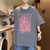 Camiseta de Manga Corta de Marca de Moda para Hombre de Verano, Estilo Harajuku Hong Kong, Estilo Japonés, Cuello Redondo, Estampada, Moderna, Corte Holgado, Top de Media Manga