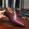 Zapatos de vestir de cuero para hombre transfronterizos, mocasines formales sin cordones con patrón de cocodrilo, mocasines de punta cuadrada, zapatos de boda modernos y de moda para hombre