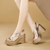 Sandalias de Cuña Peep Toe de Cuero Genuino para Mujer 2025 Verano Nuevas Impermeables Plataforma Punta Abierta Correas Cruzadas Doradas Plateadas Sandalias Romanas