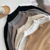 Camisa Base Feminina Mousse Veludo Dupla Face Gola Alta Costura Inferior Inverno 22 Elástica Slim Cor Lisa Manga Longa Gola Alta Pequena