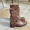 Nuevas Botas de Media Caña Súper Geniales Estilo Coreano Vintage 2026 Otoño e Invierno Botines Botas vaqueras para exteriores Botas para aumentar la altura para vacaciones