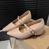 Zapatos Mary Jane de Punta Estilo Coreano para Mujer 2026 Otoño Nueva Llegada Color Nude con Falda Correa Única Tacón Alto Planos