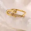 Anillos Geométricos de Cobre Chapado en Oro de Nuevo Estilo Europeo y Americano para Mujer, Anillos Abiertos en Forma de Cinturón, Lujo Ligero, Venta Directa del Fabricante