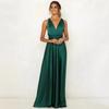 Vestido Nuevo de Verano para Mujer Europeo y Americano Amazon Escote en V Profundo Color Sólido Satén Falda Larga Vestido de Noche para Banquete