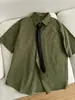 Camisa de trabajo de manga corta de algodón puro para hombre, estilo juvenil de verano, camisa casual estilo Japanese cityboy, top para pareja