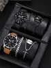 2026 Moda de Venta Caliente Transfronteriza Reloj de Correa de Cuero Decorativo Hombres Falso Doble Ojo Negocios Reloj de Cuarzo Conjunto de Joyería Cruzada