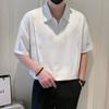Camisa de nicho de design masculino de seda gelada com zíper e manga curta, camiseta da marca Trendyy, camiseta polo de manga curta da marca Trendyy