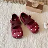 Zapatos de Cuero para Niñas 2026 Primavera y Otoño Lindos Suela Suave Zapatos de Princesa de Lunares con Correas Elásticas Cruzadas y Lazo de Cinta