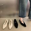 2024 Outono e Inverno Novos Sapatos Mao Mao de Boca Rasa Pontiagudos Sapatos Baixos Femininos Fivela Quadrada de Diamante Flash Sapatos Forrados de Lã Femininos