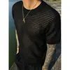 Estilo Old Money Tejido Hueco de Seda de Hielo Manga Corta Ropa de Verano para Hombre, Camiseta de Malla de Manga Media de Alta Gama Fresca y Transpirable