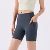Shorts de Yoga de Cintura Alta com Bolsos, Shorts Esportivos Levanta Bumbum e Afina a Barriga, Calças de Treino de Alta Elasticidade com Sensação de Segunda Pele