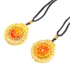 Colar de Ouro de Areia Vietnamita de Longa Data com Seis Caracteres Zhenyan Rotativos, Marca Redonda, Pingente de Caractere Fu, Corrente de Lã para Mulheres