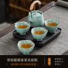 Juego de té de kung fu Ruyao beige, apto para uso doméstico al aire libre, tetera de cerámica, taza de té, una tetera, cuatro tazas, bandeja de té.