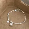 Pulsera Cuadrada de Plata 925 de Moda y Corazón para Mujer, Regalo, Joyería de Moda Estilo Ins