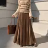Falda plisada, nuevo estilo de otoño e invierno para mujer, falda de lana con caída línea A, falda de paraguas de dobladillo ancho, que cubre la cadera, adelgazante, falda larga