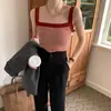 Camisola de Tricô Listrada Vintage para Mulheres, Novo Estilo Curto de Verão 2026, Versátil para Usar por Baixo ou por Cima, Top Básico Tendência