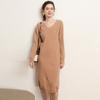 Ropa Popular Transfronteriza Vestido Midi Tejido de Lana para Mujer Amarillo