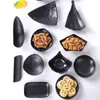 Melamina imitação porcelana preto fosco prato criativo para lanches formato irregular louça prato para lanches ktv prato de mesa