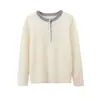 NaihuhulamaoSuéter de punto redondo color block simple y cómodo de cachemira de seda para mujer, suéter pullover elegante de otoño e invierno