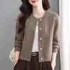 Nuevo Suéter Abrigo de Punto Color Sólido Estilo Coreano para Mujer Primavera y Otoño 2026, Estilo Corto de Cintura Alta, Perfecto con Faldas, Top Cardigan