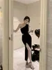 Sexy Europeo y Americano 2026 Verano Nuevo Estilo Un Hombro Moda Revela Cintura Abertura Bodycon Adelgazante Vestido de Gala para Mujer