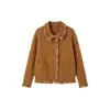 Suéter abrigo de punto con cuello polo color café para mujer, abrigo exterior holgado estilo perezoso de otoño e invierno, cárdigan top