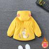 2025 Inverno Novo Jaqueta com Capuz Forrada com Lã Estilo Coreano Fofa com Estampa de Coelho para Meninas Casaco Quente Acolchoado de Algodão Cinturado Masculino